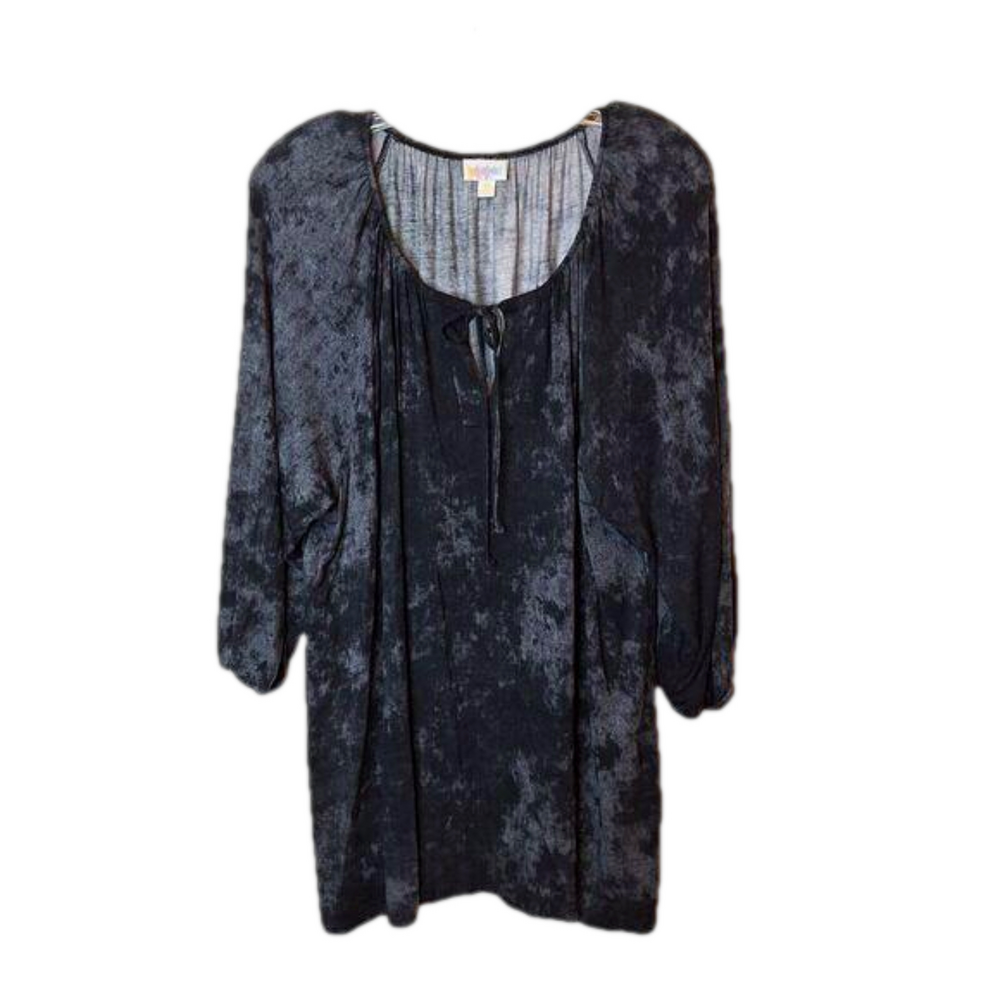 LuLaRoe Womens‎ Tie Neck Stretch Tie Dye Top Size 3XL Gray Black 3/4 Sleeve Knit